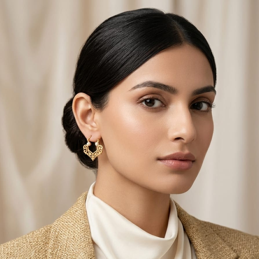Aura filigree pearl dot earrings