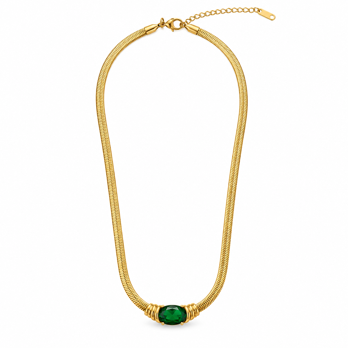 Nilanzia Emerald Radiance Herringbone Necklace