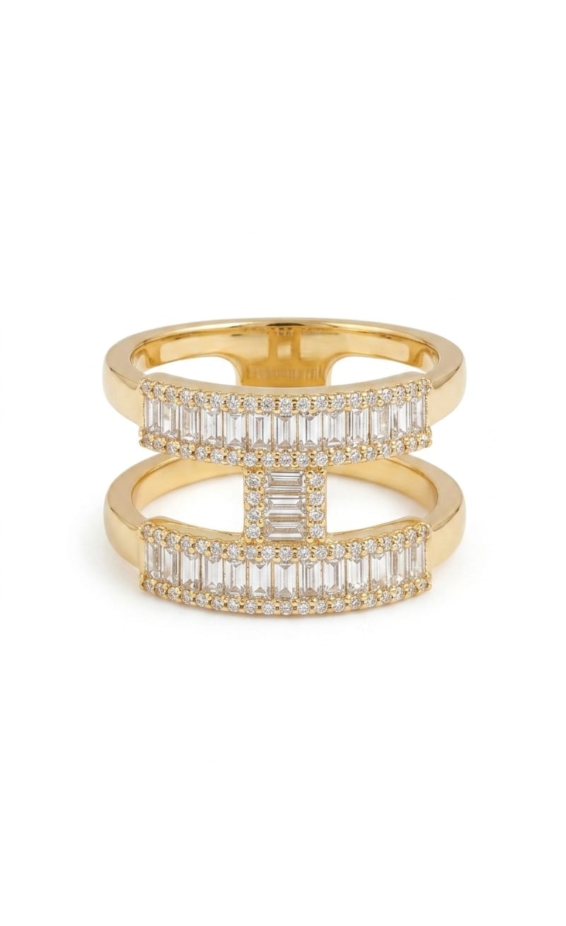 Baguette Crystal Double Band Statement Ring