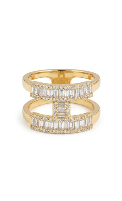 Baguette Crystal Double Band Statement Ring