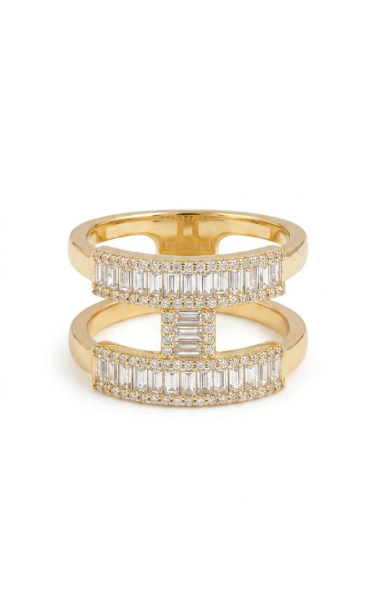 Baguette Crystal Double Band Statement Ring