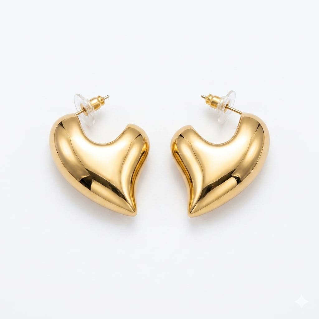 Golden Heart Statement Earrings