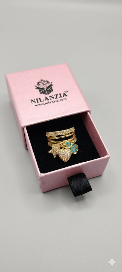 Triple-Band Star & Turquoise Hamsa Ring
