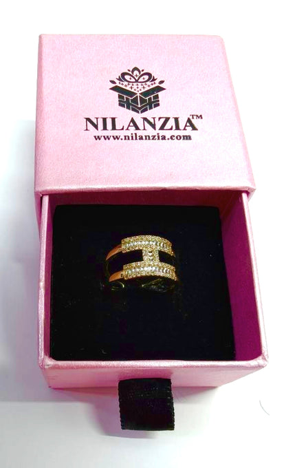 Baguette Crystal Double Band Statement Ring