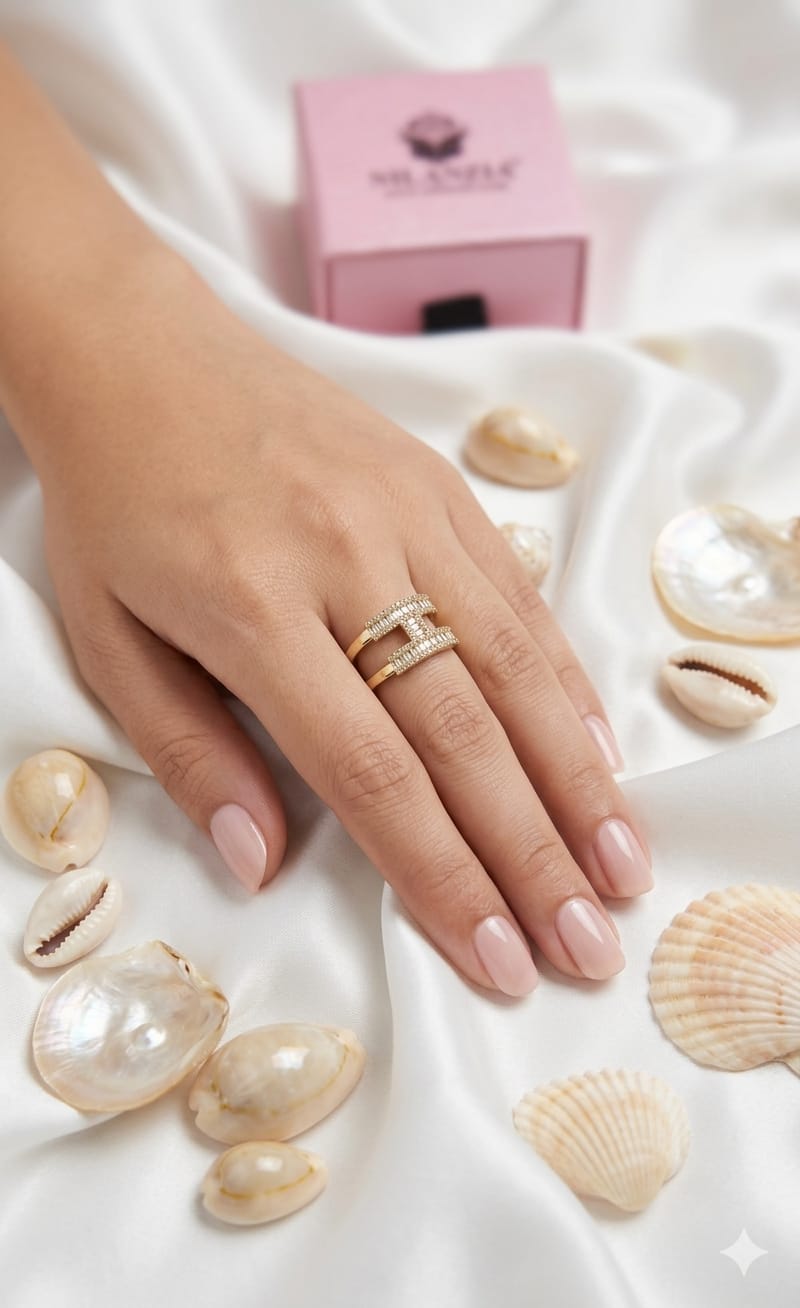 Baguette Crystal Double Band Statement Ring