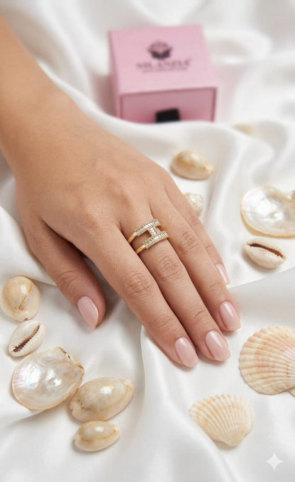 Baguette Crystal Double Band Statement Ring