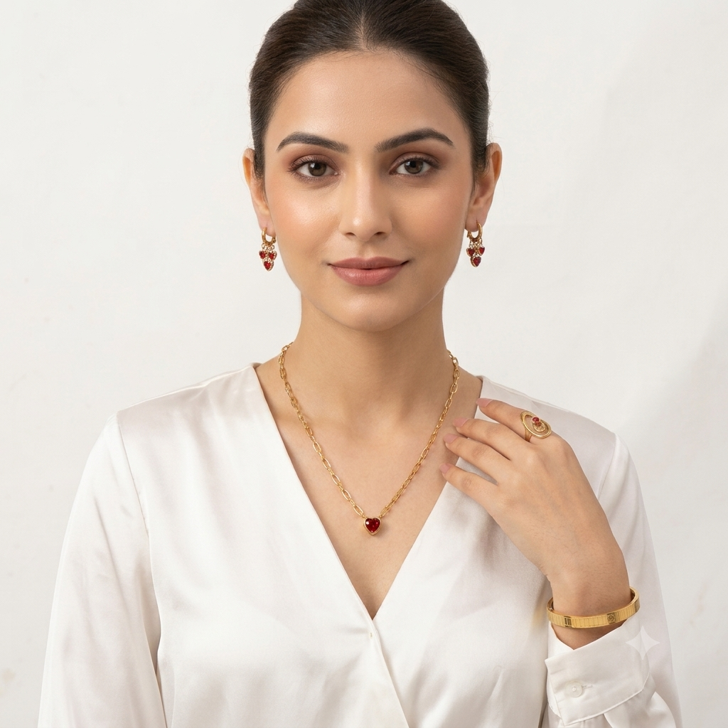 Crimson Amour Heart Jewellery Set