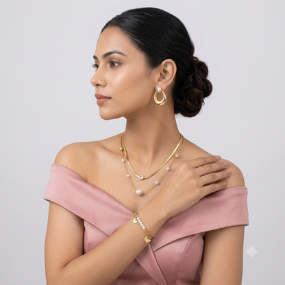 Nilanzia Golden Pearl 3 piece Jewellery Set