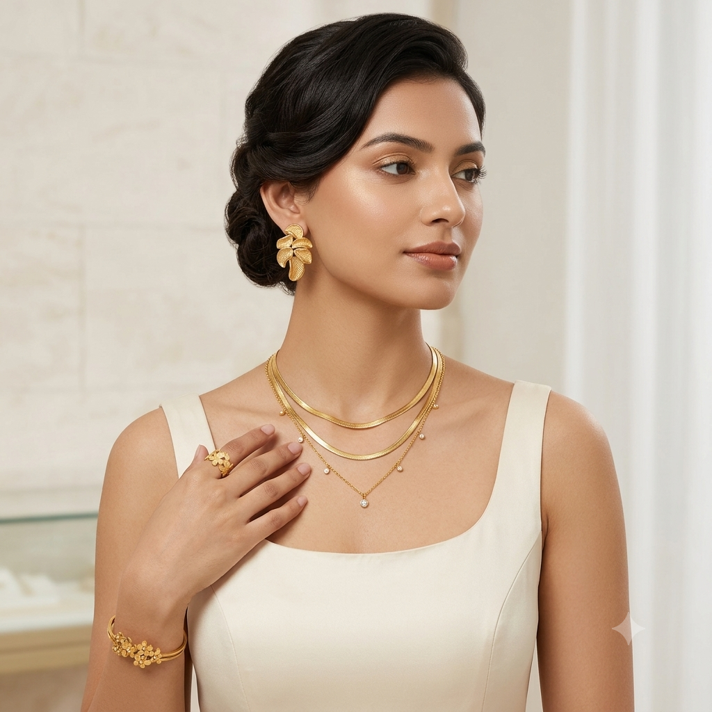 Nilanzia Floral Leaf 4 piece Jewellery Set