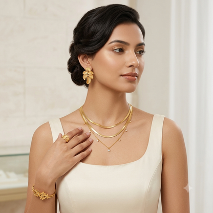 Nilanzia Floral Leaf 4 piece Jewellery Set