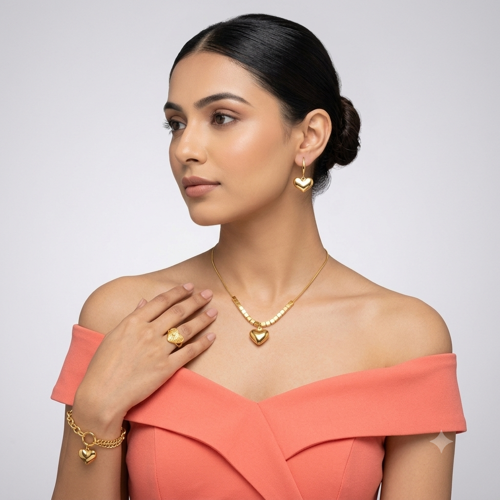 Nilanzia Romantic 4 piece Heart Jewellery Set