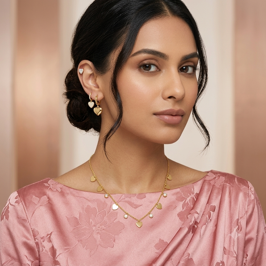 Nilanzia Golden Heart Tri Piercing Jewellery Set