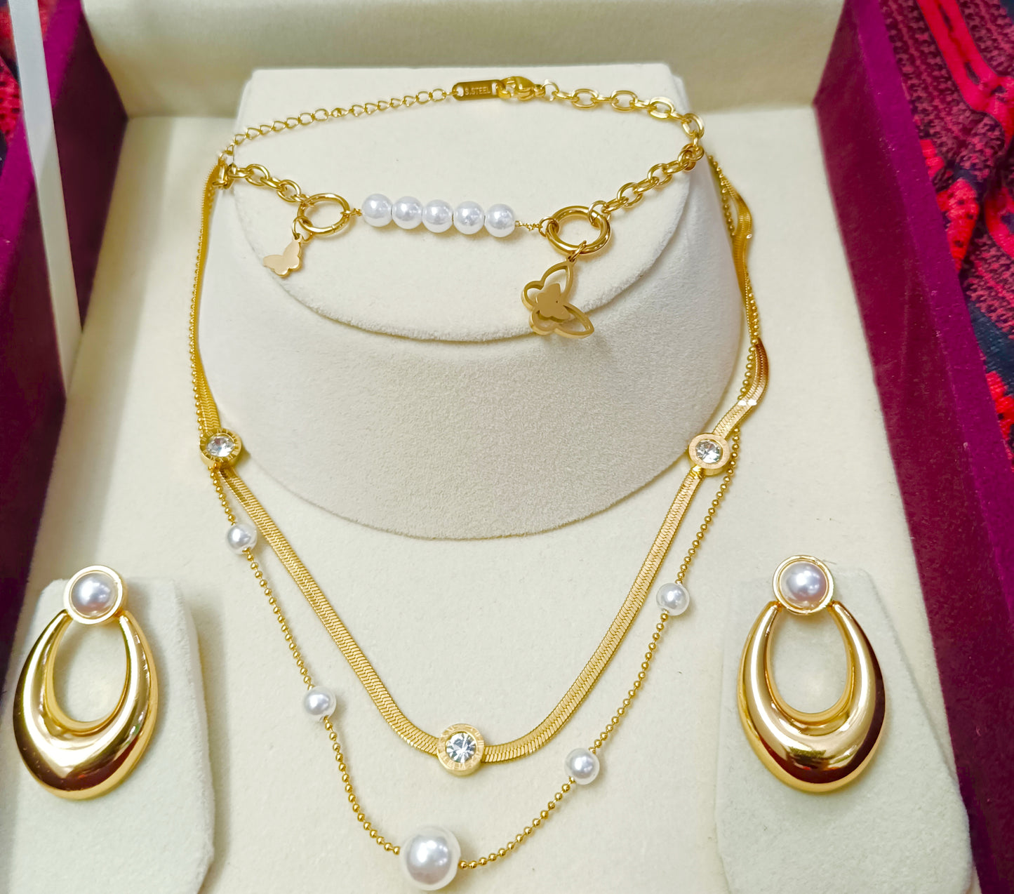 Nilanzia Golden Pearl 3 piece Jewellery Set