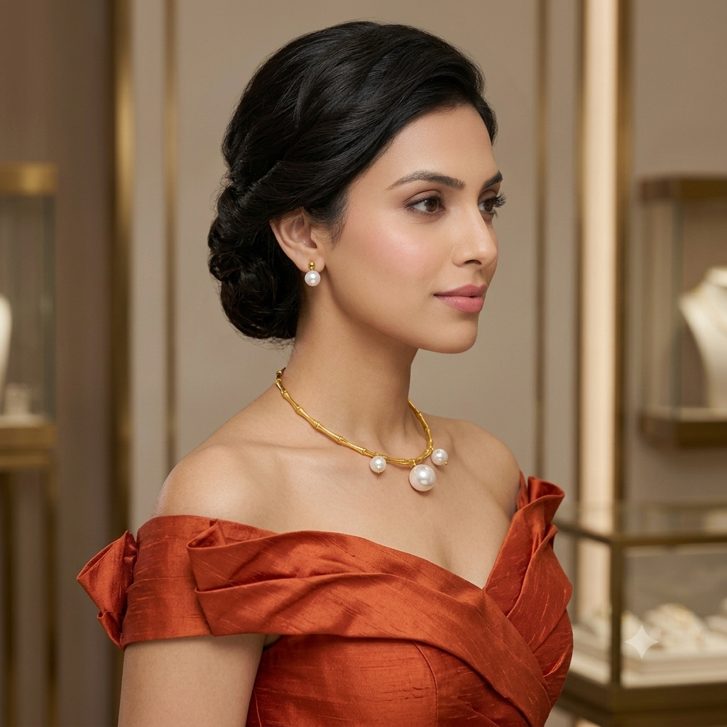 Nilanzia Pearl Bamboo Choker Necklace