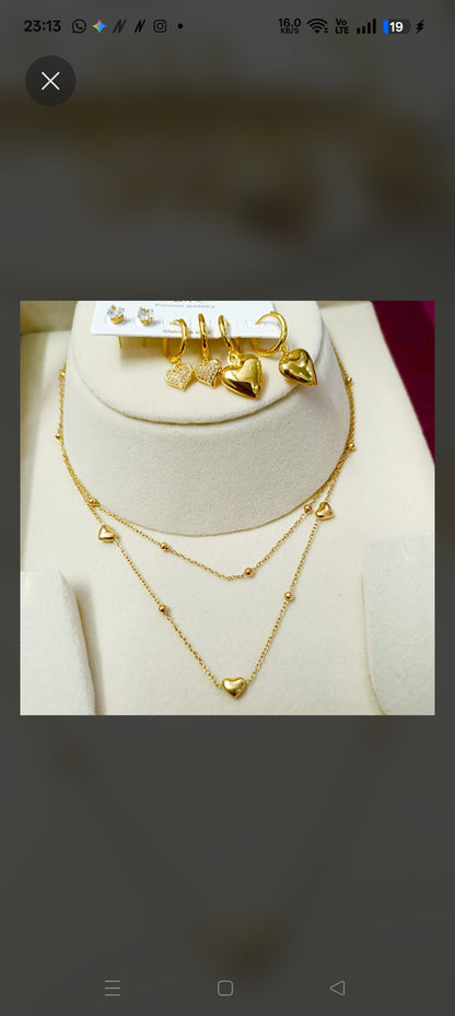 Golden Heartbeat Layered 3 piercing Jewellery Set