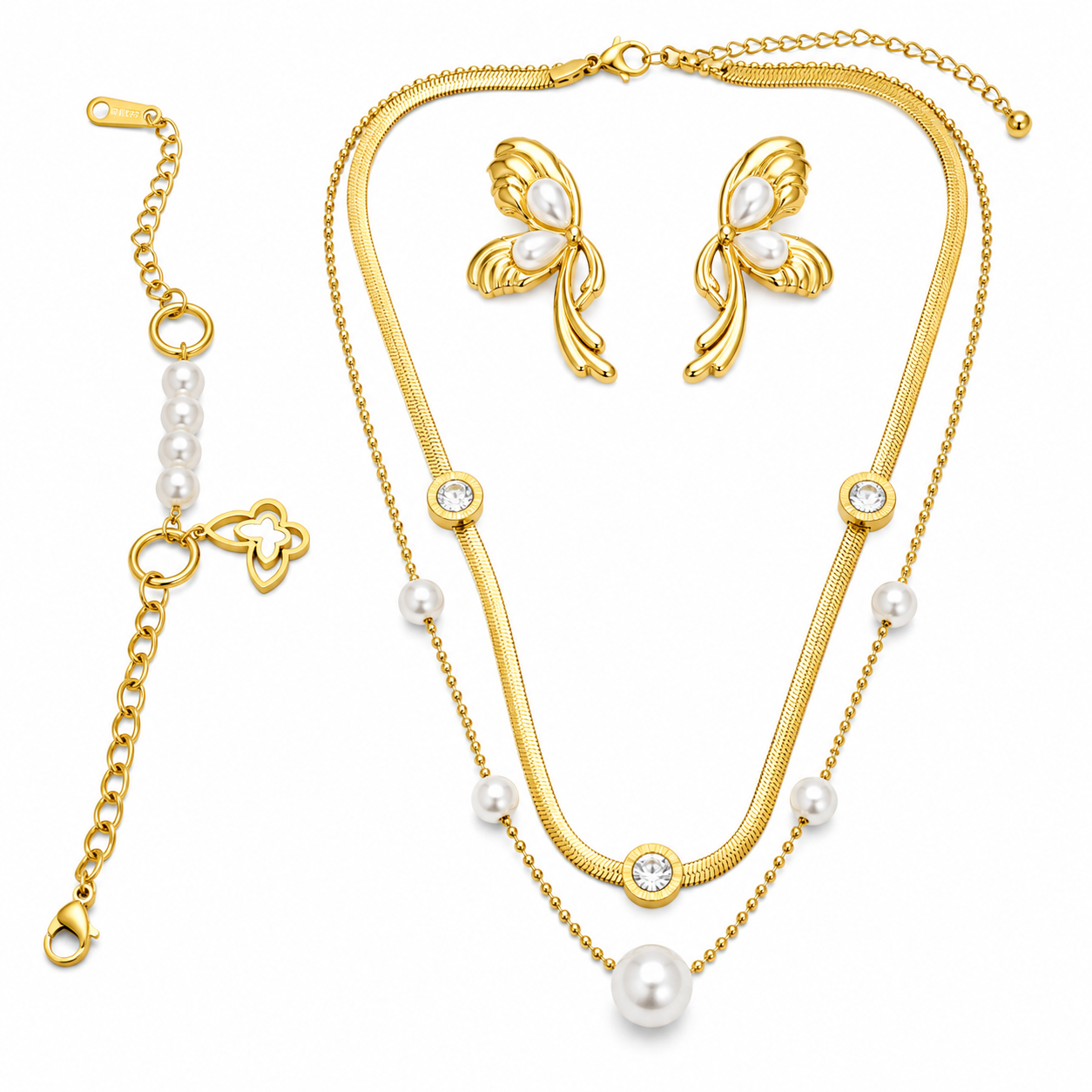 Golden Aura Butterfly & Pearl Set
