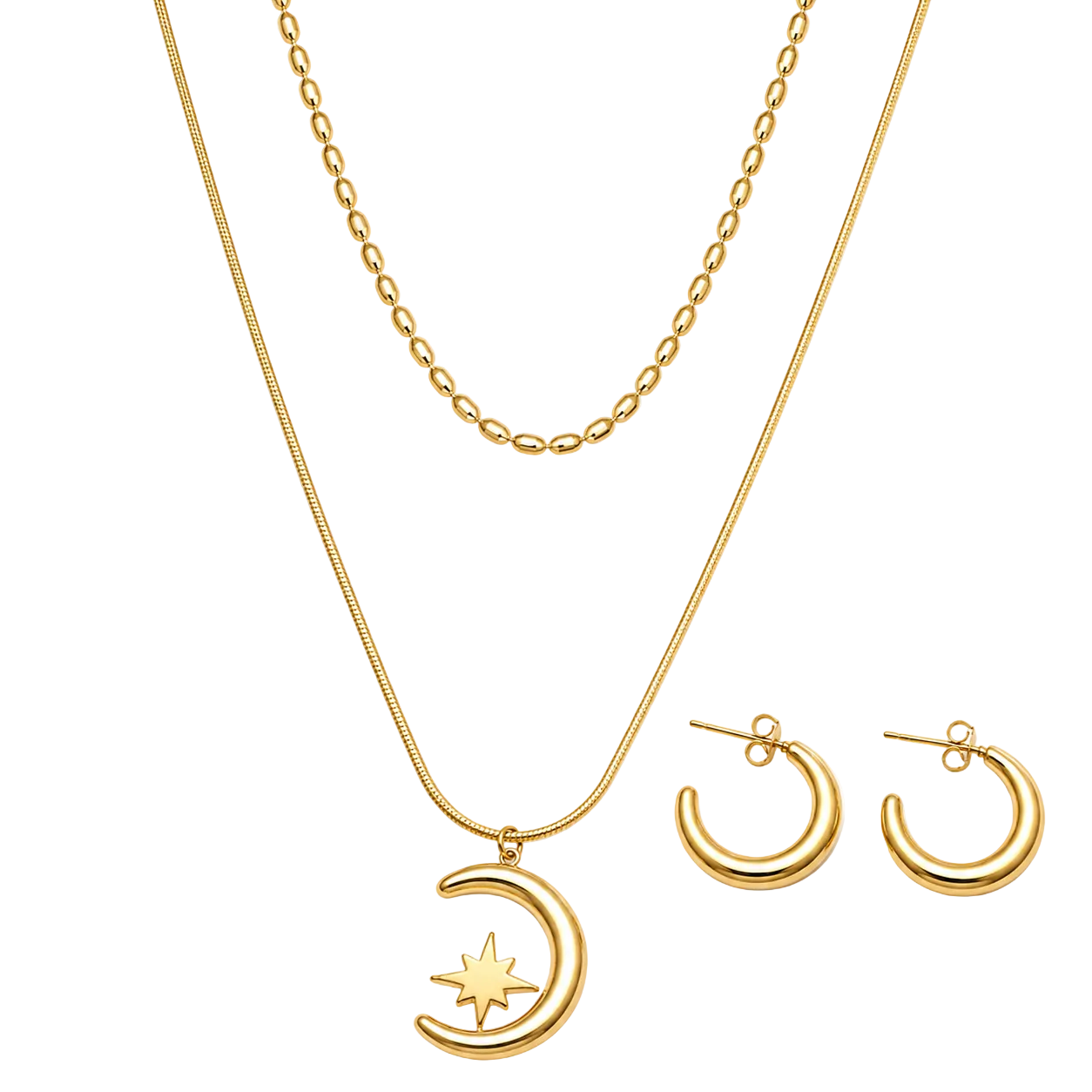 Moon Star Layered Necklace Set