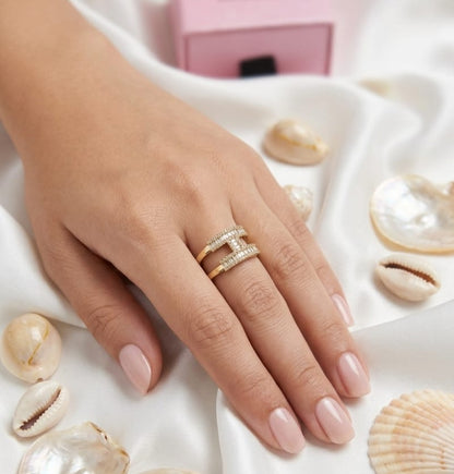Baguette Crystal Double Band Statement Ring