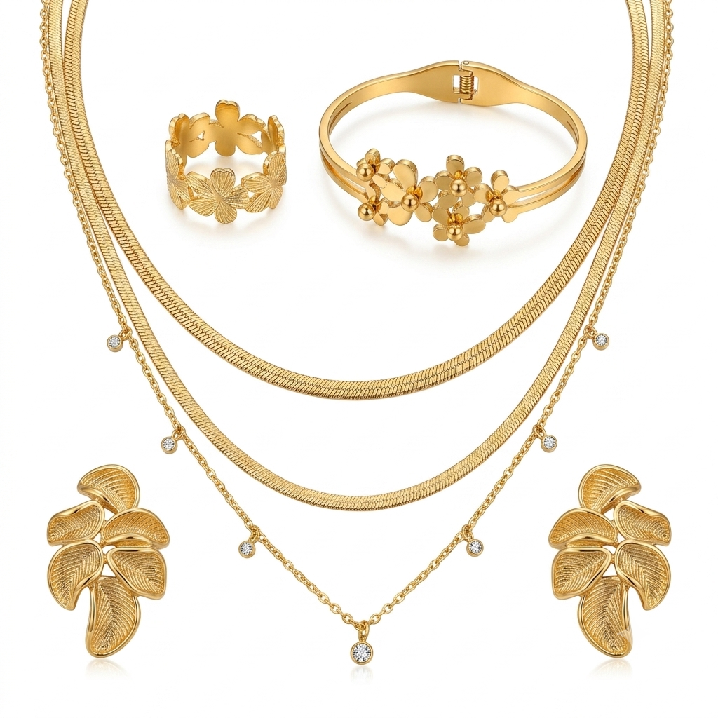 Nilanzia Floral Leaf 4 piece Jewellery Set