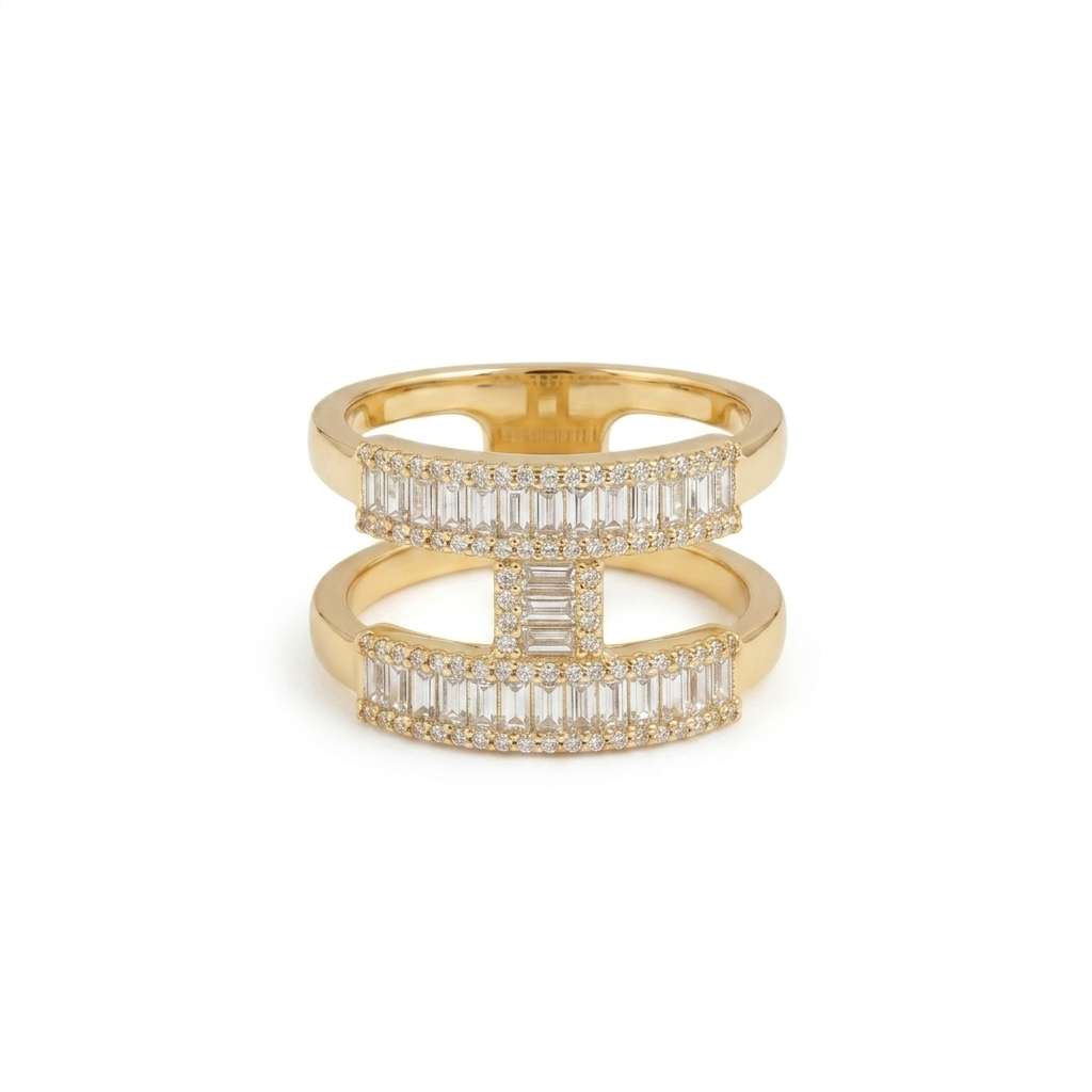 Baguette Crystal Double Band Statement Ring