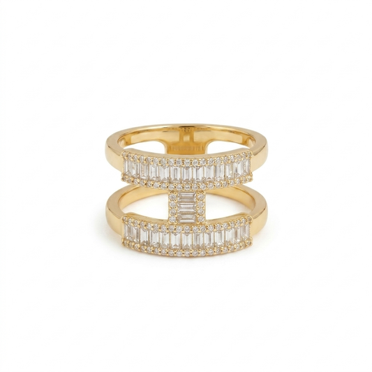 Baguette Crystal Double Band Statement Ring
