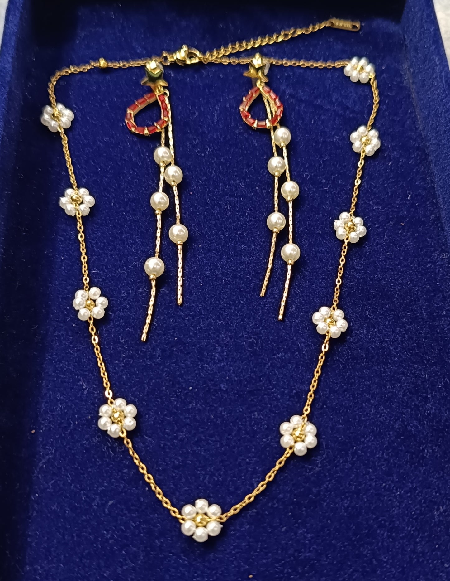 Pearl Blossom & Ruby Drop Jewellery Set
