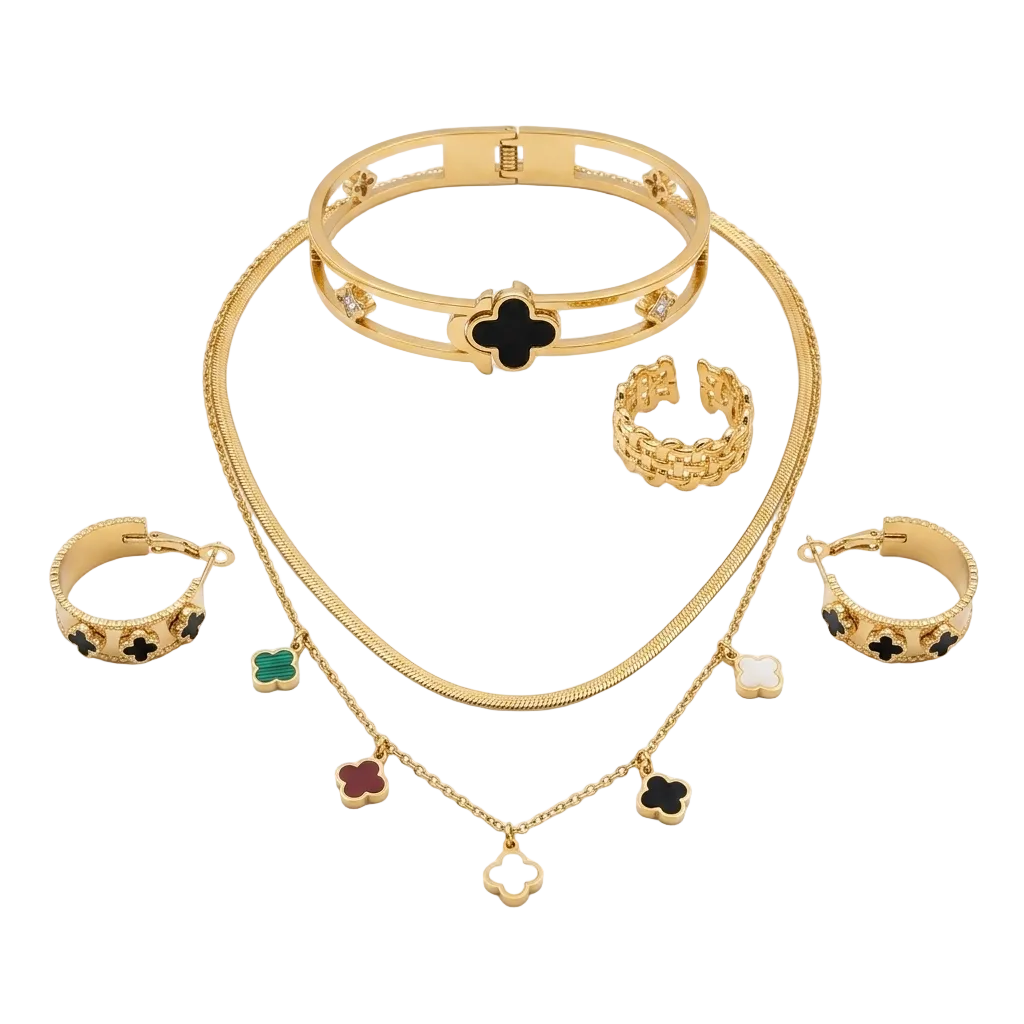 Nilanzia Clover Charm 4 piece jewellery Set
