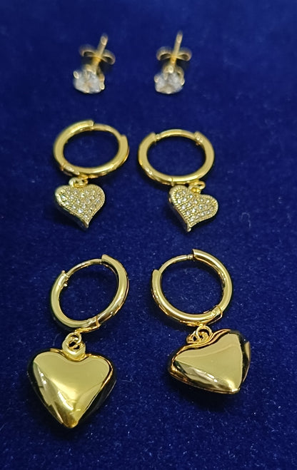 Golden Heart Tri Piercing Layered Jewellery Set