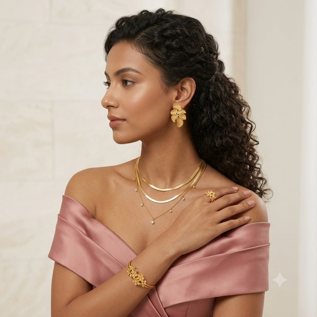 Nilanzia Floral Leaf 4 piece Jewellery Set