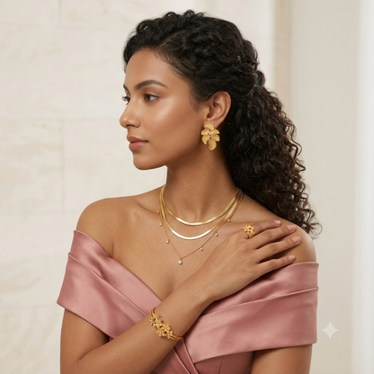 Nilanzia Floral Leaf 4 piece Jewellery Set