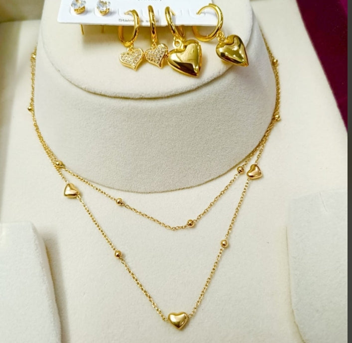 Golden Heartbeat Layered 3 piercing Jewellery Set