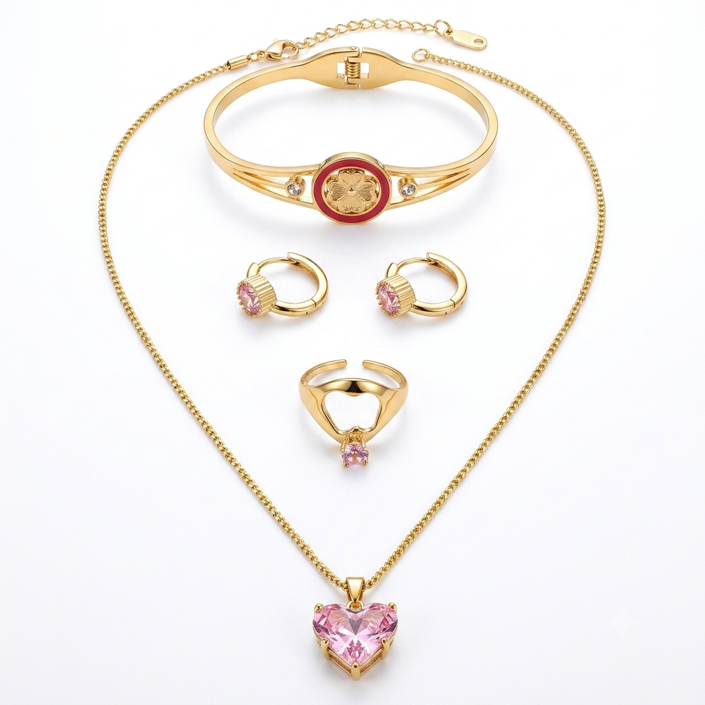 Rosabella Pink Heart Jewellery Set