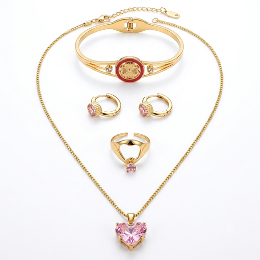 Rosabella Pink Heart Jewellery Set