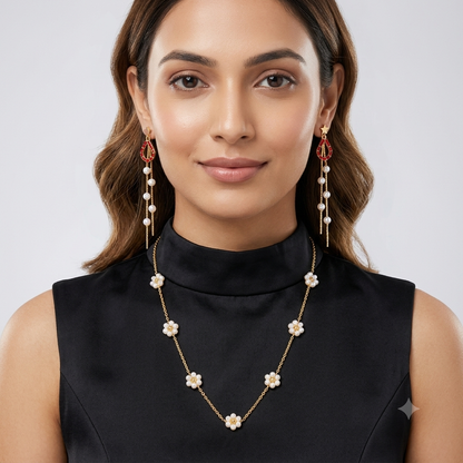 Pearl Blossom & Ruby Drop Jewellery Set