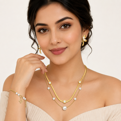 Golden Aura Butterfly & Pearl Set