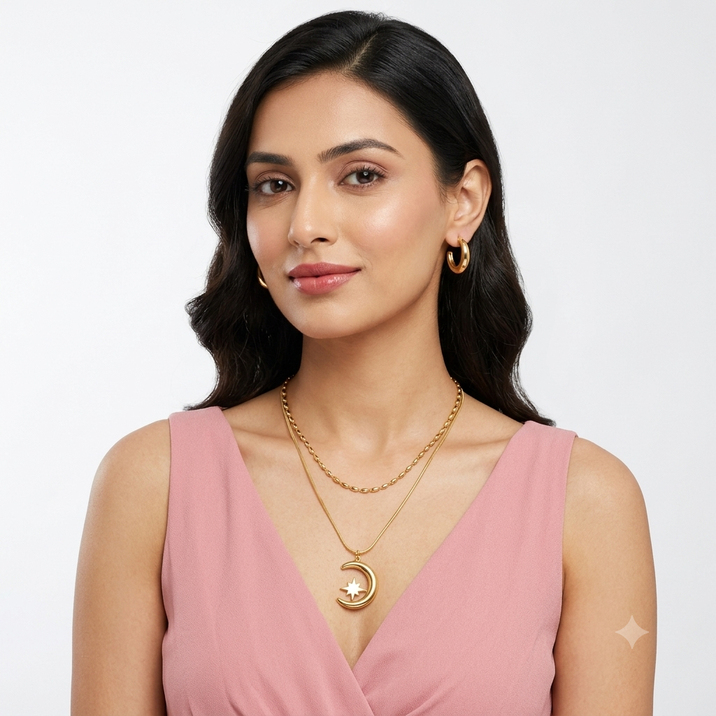 Moon Star Layered Necklace Set