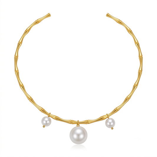 Nilanzia Pearl Bamboo Choker Necklace