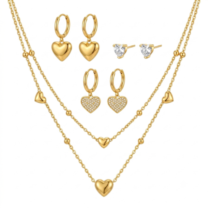 Golden Heartbeat Layered 3 piercing Jewellery Set